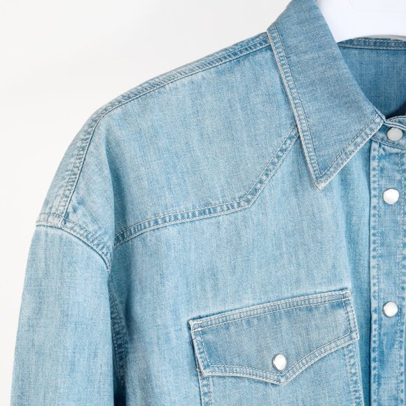 Brunello Cucinelli SS/22 Blue Monili-Trim Button-Down Long-Sleeved Denim Shirt - Picture 4 of 16